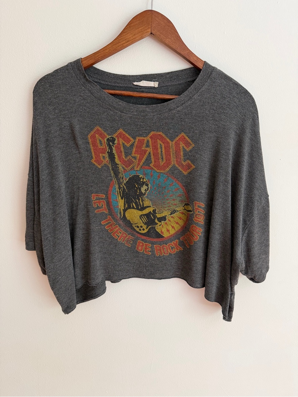 Altar'd State ACDC Let There Be Rock 1977 Tour Raw Hem Cropped Graphic Tee XS